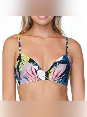 EUC Raisins Newport Tropical Floral Hawaiian Print Shaped Padded Bikini Top
